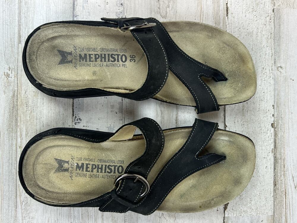 Mephisto Hannel Women's Black Nubuck Leather Cork Comfort Sandals EU 36 US 6